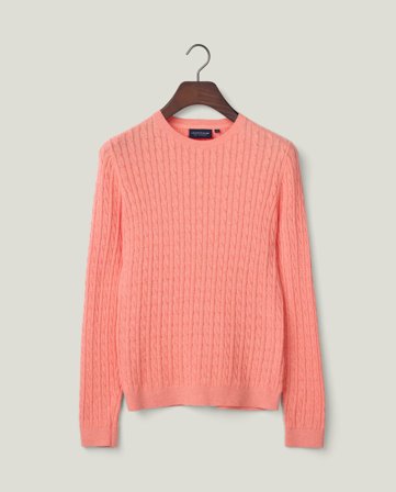 Lexington Organic cotton cable knitted sweater, coral melange