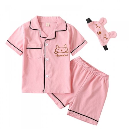 Satin Pyjamas Set, 2-delad knapppyjamas, M (rosa)