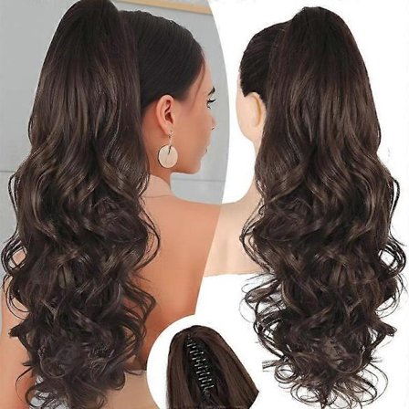 Klämman Blont med Slingor Hästsvansförlängning, 61 cm Lång Lockig Vågig Klämma i Hästsvans Hårförlängningar, Käkklämma på Hästsvansar Fluff