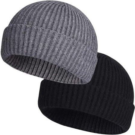 2 stk. - Lue Herre Beanie Dame Vinter Strikkede Varme Luer Sykling Ski Løping Ultra Unisex Kort Høst Grå, Black_yu