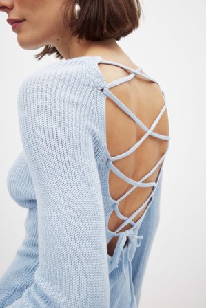 NA-KD Haut en maille à dos ouvert et détails en dentelle - - Bleu - XL