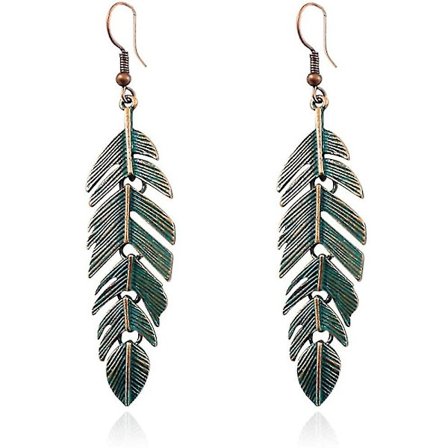 Håndlavede Boho Vintage Grønne Bronze Letvægts Statement Bladøreringe - Grøn Bronze