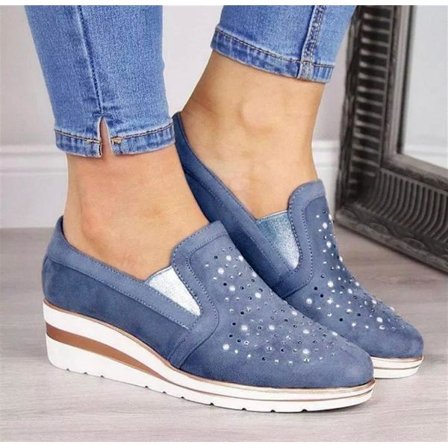 Dam strass paljetter kilklack tunna skor Casual sneakers Blue 36