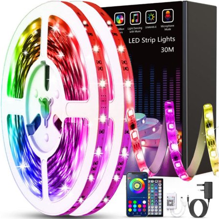 30M LED-remsor (2 rullar om 15M) Bluetooth Smart App-kontroll Musik Synkronisering Färgbyte RGB LED-ljusremsor med fjärrkontroll
