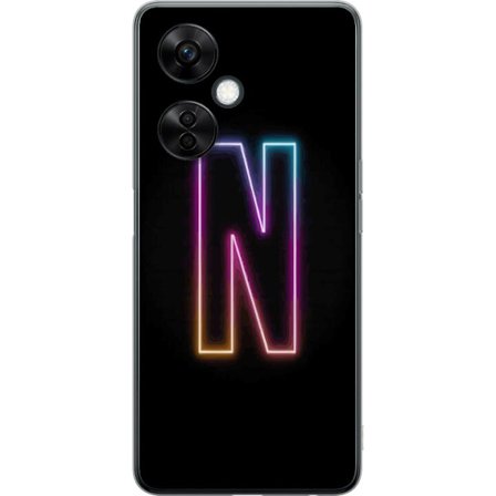 Kompatibel Mobilcover til OnePlus OnePlus Nord CE3 Minimalistisk neonbogstav N i farveskiftende lys mod sort baggrund