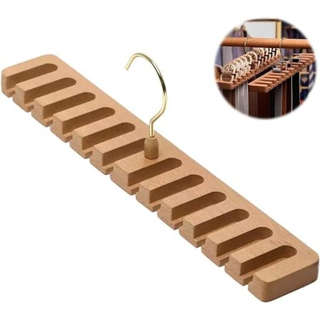 Bälteshängare i trä med 12 fack, Bälthållare, Slipsställ, Bälthållare för garderob, Bälteshängare, Lämplig för bälten, slipsar, Sparar utrymme