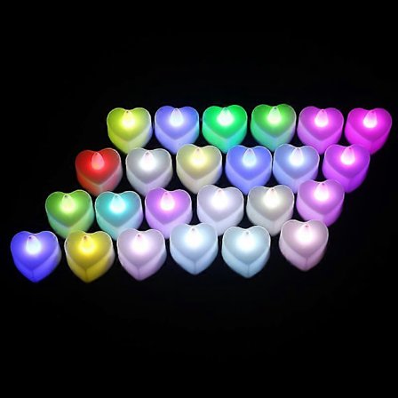 24-pakning Flammefrie Lys Hjerteformede Telys LED Elektroniske Lys Batteridrevne Lys Hjemmeinnredning (Farge) (FMY)