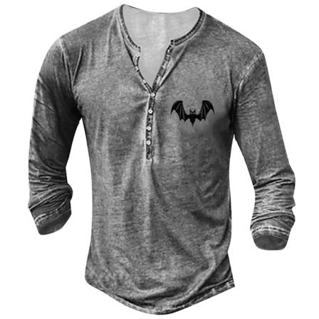 Herr Långärmad Tröja Med Fladdermustryck Med Henley- Print
