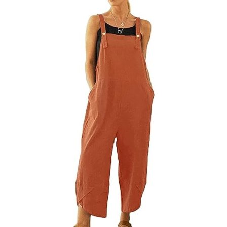 IC Dam Casual Lösa Långa Hängselbyxor Jumpsuits med Vida Ben Baggy Bomullsbyxor Overall med Fickor PZG-XF12-