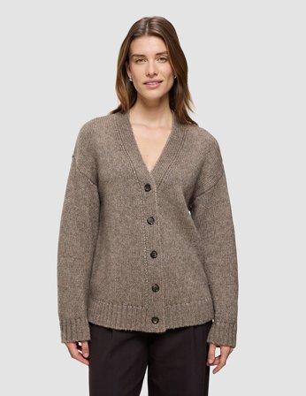 Shaping New Tomorrow - Dame - Chunky Soft Wool Knit Cardigan - Taupe Melange - Størrelse L