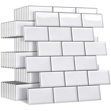Tykkere selvklæbende bagvæg til køkken, falske badeværelsesvægfliser, hvid 3D metro selvklæbende bagvæg, 10 stk.