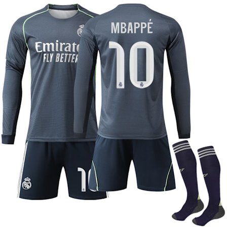 2526 Real Madrid Bortedrakt Barn Voksen Langermet Fotballdrakt Nr 10 Mbappe