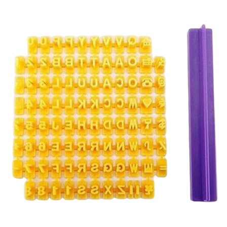 Aakkosleimasin Fondant-kakkuvuoka Aakkoset Numerot ja symbolit DIY Embosser Cutter Keksi- ja kakunkoristeluun (keltainen)