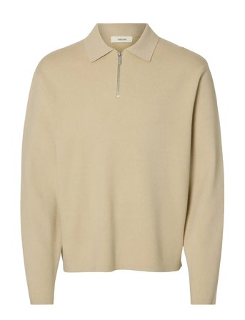 Slhteller Fn Relaxed Half Zip Polo Noos Tops Knitwear Long Sleeve Knitted Polos Cream Selected