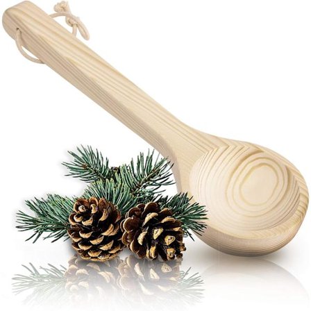 Högkvalitativ bastuslev av furuträ - Aufgussslev, Slev - Bastutillbehör - Handgjord av hållbart trä - Naturlig brun