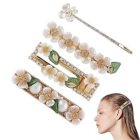 4 stk. Metalliske Blomster Hårklemmer Perlehårnåle Hårtilbehør til Kvinder Piger
