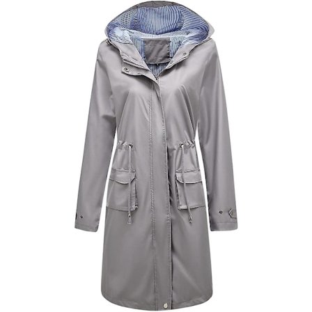Dame Lang Vandtæt Jakke med Hætte Letvægts Regnfrakke Vindjakke Udendørs Trenchcoat