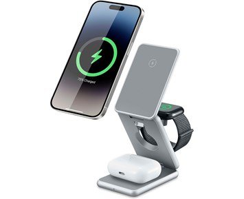 Andersson WSC- Q2100 - Qi Magnetic Wireless Charger Foldable Stand Aluminum 3in1 23W - Hopfällbar 3-i-1 trådlös laddare i aluminium