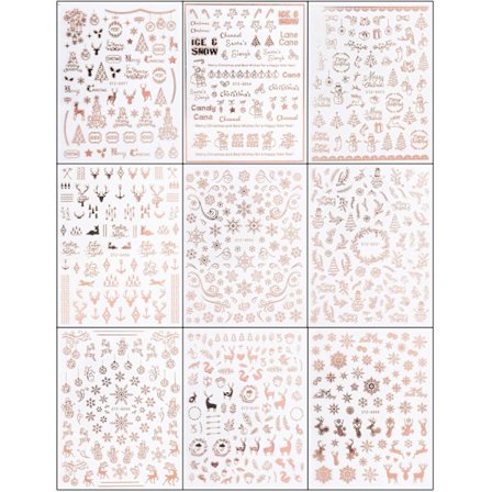 9 ark Jul Nail Art Stickers Dekaler Självhäftande Nagel Stickers Snöflinga Ren Mönster DIY Dekorationsverktyg Tillbehör, Rose Gold