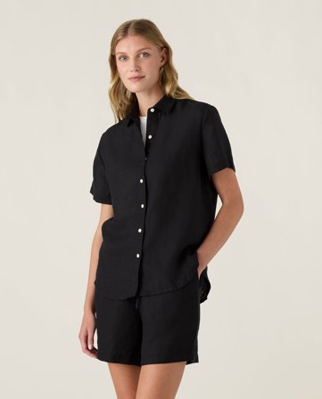 Lexington Casual kortermet linskjorte, svart