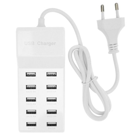 10-Port USB Veggladerstasjon Smart Power Hub for flere enheter EU-plugg 100-240V