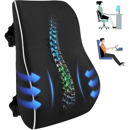 Ergonomic Memory Foam Lumbar Support Pillow - Back Support for Office, Home, Car & Chair, Adjustable Straps, Pain Relief