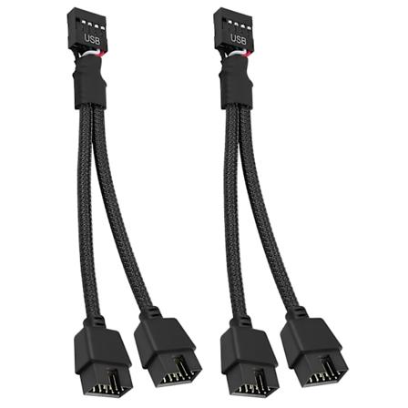 USB-otsikon jakaja, 2 kpl USB 2.0 9-nastainen naaras - kaksois 9-nastainen uros jatkokaapeli, emolevy 9-nastainen USB2.0 otsikon jakaja nailonpunottu