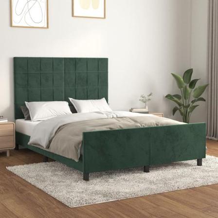 Vidaxl Sängram Med Huvudgavel Mörkgrön 140x190 Cm Sammet Grön
