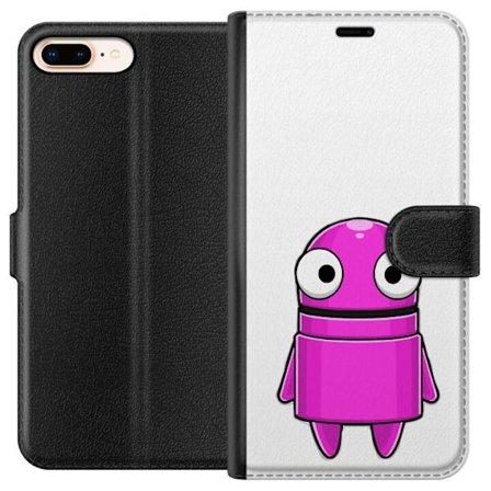 Yhteensopiva Lompakkokotelo Apple Apple iPhone 7 Plus Roosa piirretty hahmo, jossa pyöreä muoto ja suuret silmät tummalla taustalla