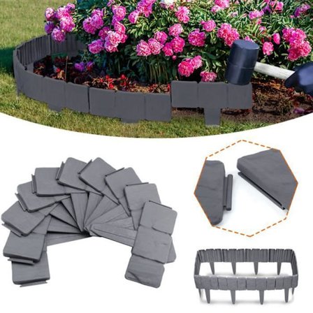 UISEBRT 7,5 m Antracit Plast Gräsmattan Kant T-Shape Palisade Trädgård Utomhus Set med 30 Dekorativ Kant 25x23cm