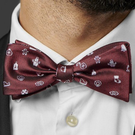 Vínový předvázaný motýlek s bílými vánočními symboly pro muže - Vázací motýlky