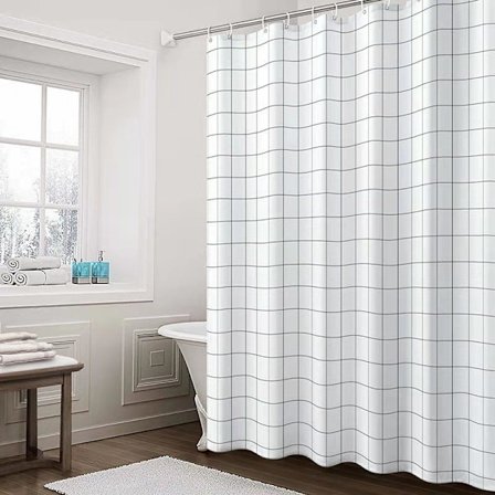 Duschdraperi vattentätt och mögelbeständigt duschdraperi vitt rutigt enkel draperi 150 bredd * 200 höjd [med upphängningsring]