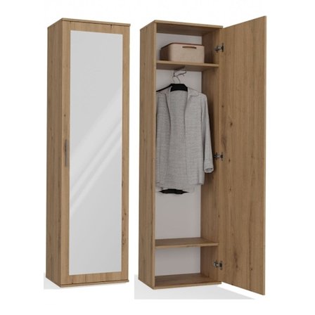 Garderob "DUO" med spegel och 2 hyllplan - Rymligt hallskåp | Färg: Artisan Oak | 50x35x180 cm