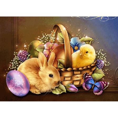 Full 5d Diy Diamond Painting Cross Stitch Påsk Chick Rabbit Brod Som På Bilden 1 50x70cm