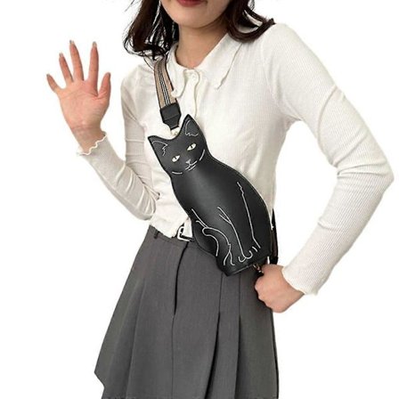 Kattformad Bältesväska Sling Bag för Flicka Läder Bröstväska Över Axelväska