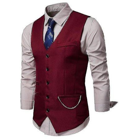Ny stil Herre Vest V-hals Dress Vest Enkeltspent Slim Fit Mote Dress Vest Claret