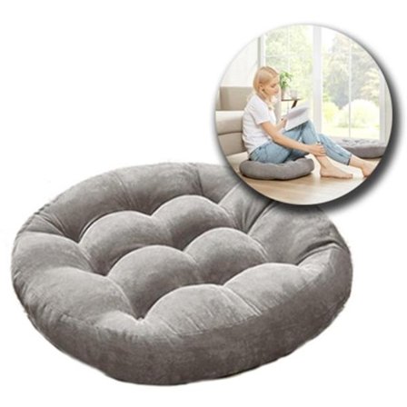 Meditasjonspute Zabuton Rund Stor Svart Grå 42cm Kordfløyelpute Komfortabel Sittepute for Tatami Stue