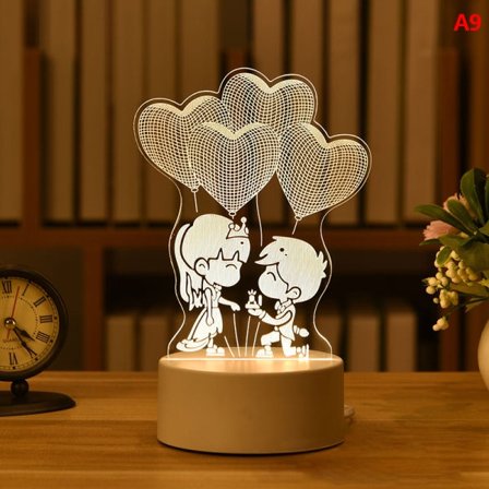 3D-plade LED-lampe Kreativ Natlampe Nyhed Illusion Natlys Varmt Hvid A9