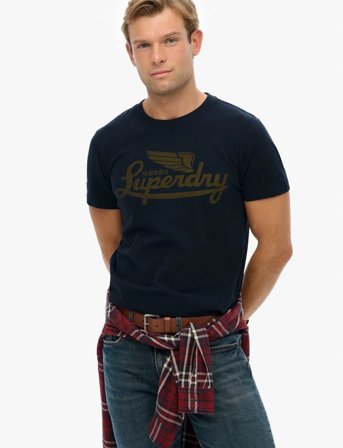 Superdry Heritage Brand Relaxed Tee - Navy - XL