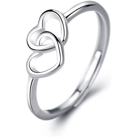 Finger Rings för kvinnor, 925 Sterling Silver Double Heart