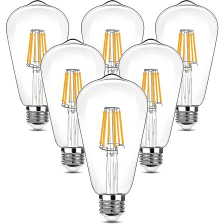 Vintage Led Edison lyspære, 90-265v 6w (glødelampe tilsvarende 60w) E27 lyspære, 600lm 2700k varm hvit led, St64 retro antik stil dekorasjon