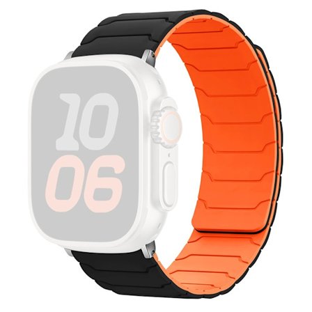 KALEBOL Silicone Magnetisk Watch Band Apple Watch Series 10 46mm Strap - Sort + Orange