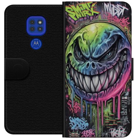 Yhteensopiva Lompakkokotelo Motorola Moto G9 Play Värikäs graffitipiirros pahansuipasti hymyilevästä hirviökasvoista, jossa valuvat neonvärit