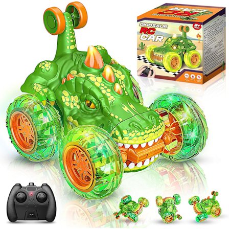 Leketoy for gutter 3-10 år, fjernstyrt bil RC-biler, dinosaurbil 360° roterende RC Dino-biler med hjullys, 2.4