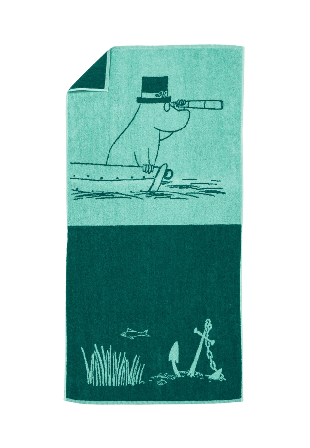 Arabia Mumin badhand.70x140 Muminpappa blågr. GOTS Badrumstextilier Grön 70X140 CM