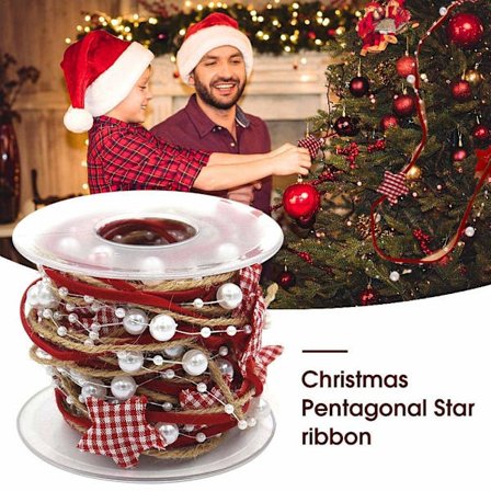 2 rullar, 3 ställningar, design röd konstgjord pärlband, satinband och snöre för julgransdekoration DIY bröllopsdekoration