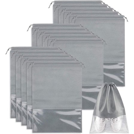 Sko Rejsetasker - Ikke-vævede Støvposer - Medium til Stor - Bærbar Snøre - Pladsbesparende Sko Opbevaringsposer Organizer - Pakke med 15