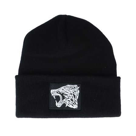 Vikings - Noir cuff Bonnet - Viking Wolf Black Patch Black Beanie @ Hatstore