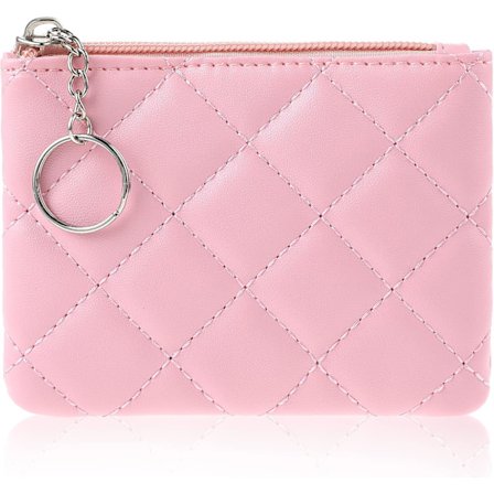 Rosa Møntpung med Rombe Broderi PU-Læder Lynlås Møntpung Bærbar Pung Kort Dame Møntpung Lynlås Nøglering Mini C