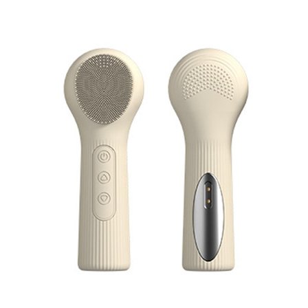 Dual-Sided Warming Silicone Facial Cleansing Brush — 45°C Heated Sonic Face Cleanser with Magnetic Charging Beige